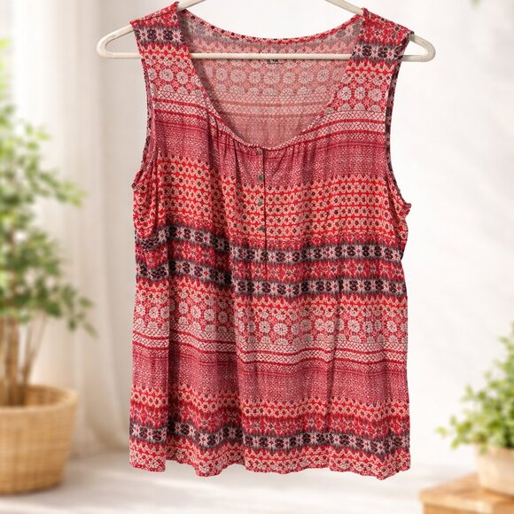 croft & barrow Tops - Croft & Barrow Sleeveless Red Boho Tank XL